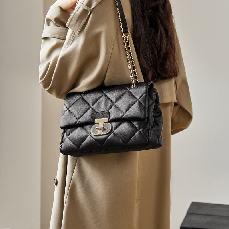 Women's Summer Large Capacity Rhombus Chain Genuine Shoulder Bags