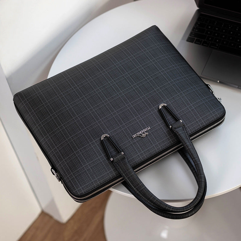Men's Single Double Zipper Plaid Leisure Men's Handbags