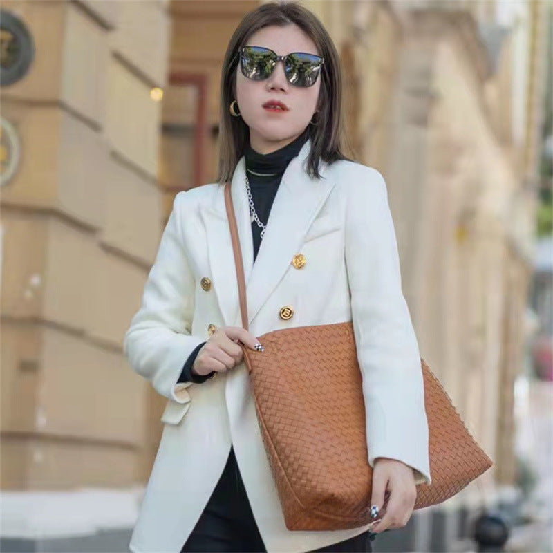 Women's Korean Fashion Leather Large Capacity Sheepskin Tote Bags