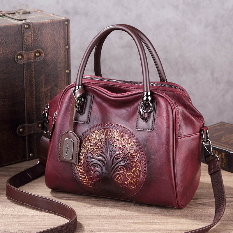 Women's Chinese Style Retro Fashion Embossing Brushed Handbags