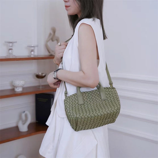 Women's Fashion Sheepskin Hand-woven Vegetable Basket Genuine Crossbody Bags