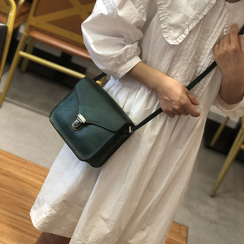 Women's Color First Layer Cowhide Genuine Leather Retro Crossbody Bags