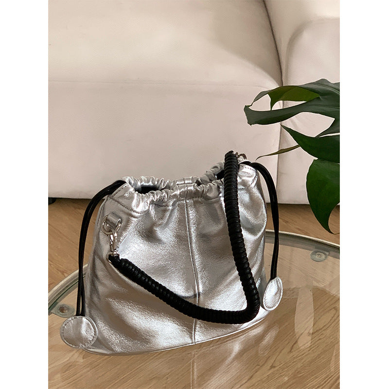 Women's Glutinous Sheepskin Genuine Leather Drawstring Niche Crossbody Bags