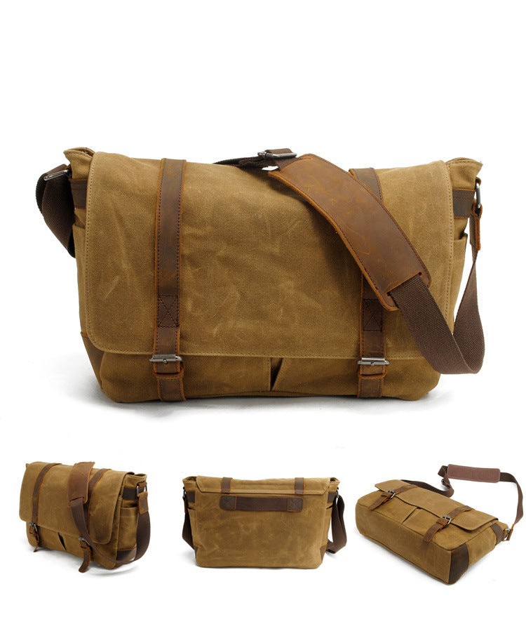 Men's Batik Canvas With Crazy Horse Genuine Shoulder Bags