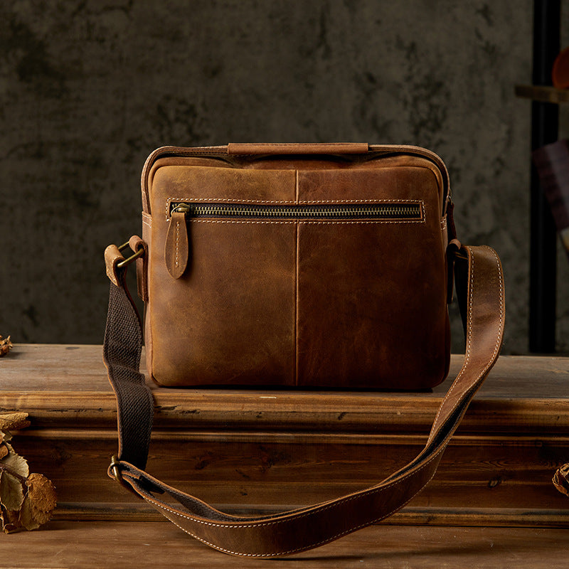 Men's Handmade Cowhide Cross Simple Retro Green Shoulder Bags