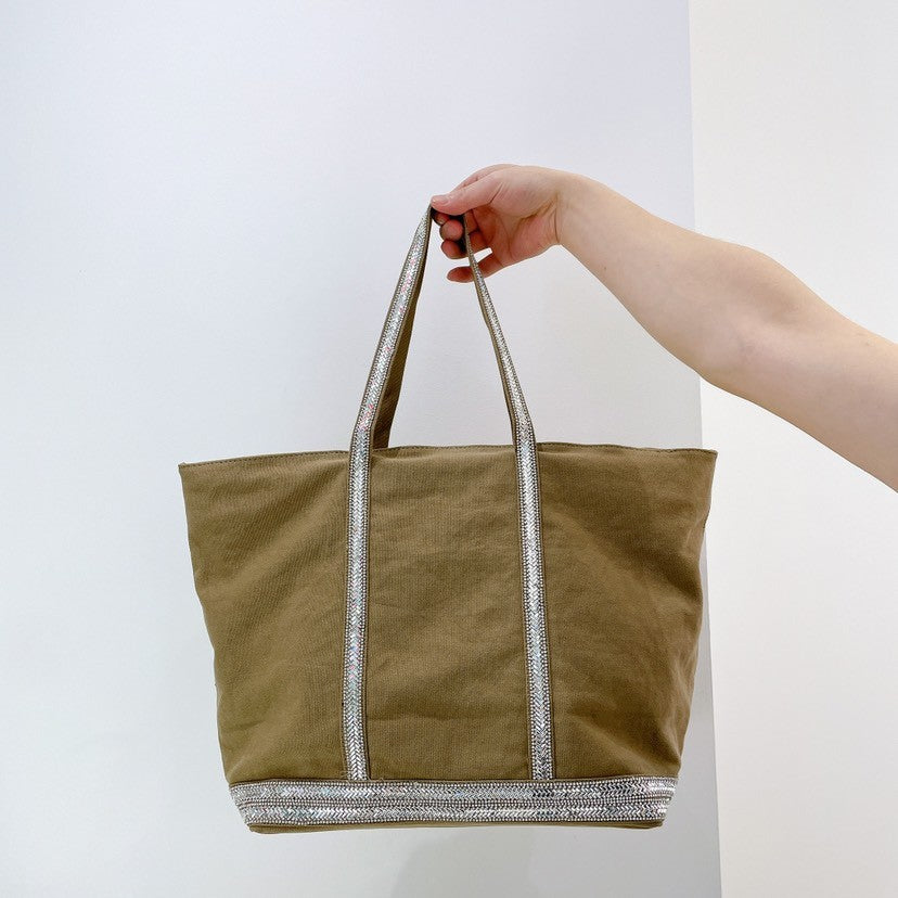 Canvas Rhinestone Large Capacity Totes Contrast Bags
