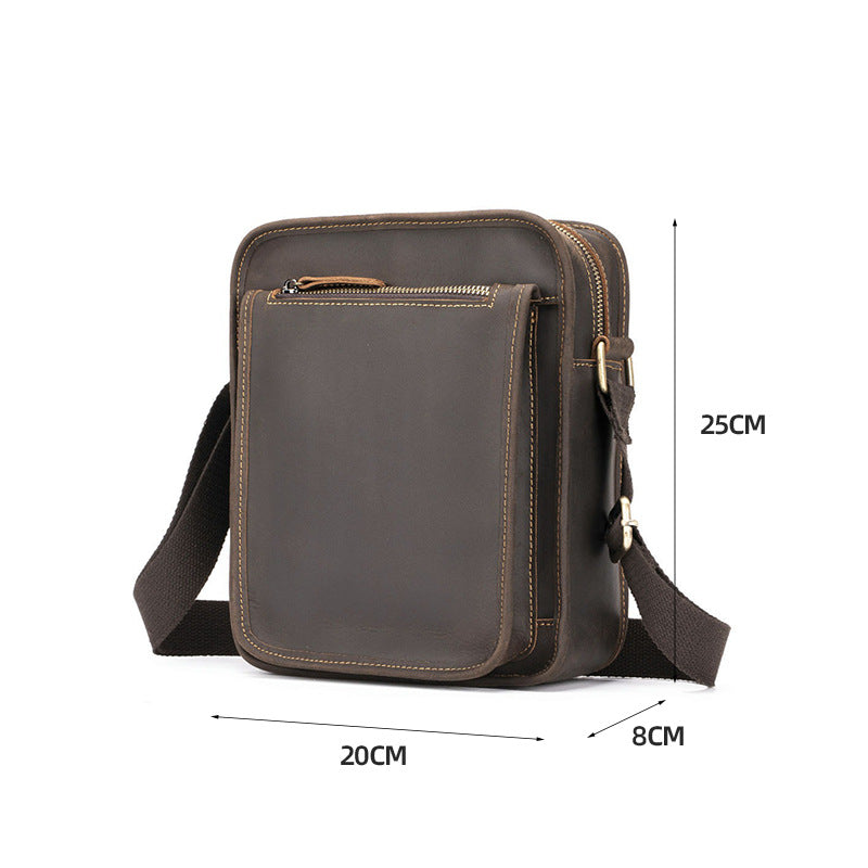 Men's Vertical Design Personalized Genuine Leather Handmade Crazy Horse Shoulder Bags