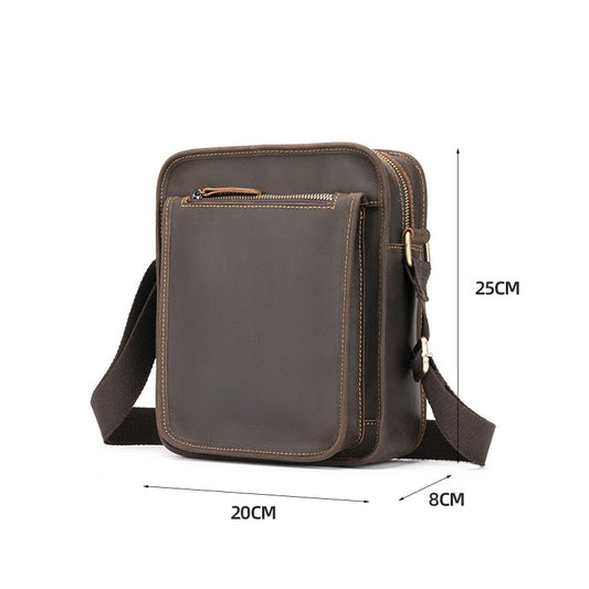 Men's Vertical Design Personalized Genuine Leather Handmade Crazy Horse Shoulder Bags