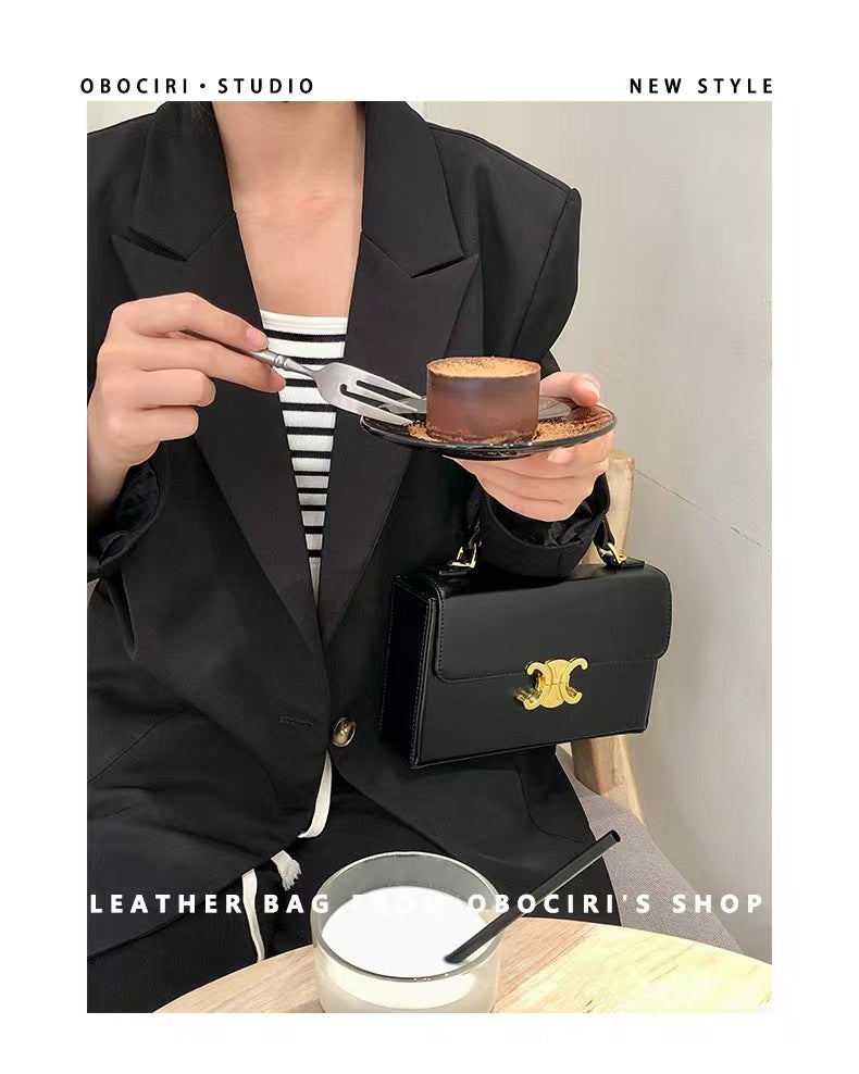 Women's Box Design Portable Retro Presbyopic Genuine Handbags