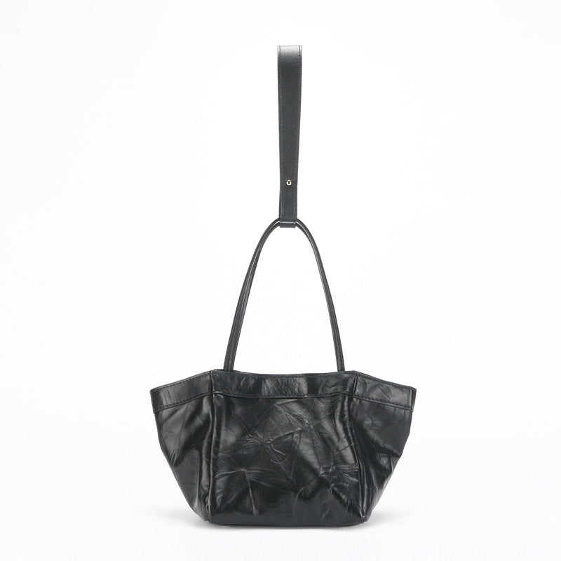 Women's Basket Leather Niche Fashionable Pleated Tip Handbags