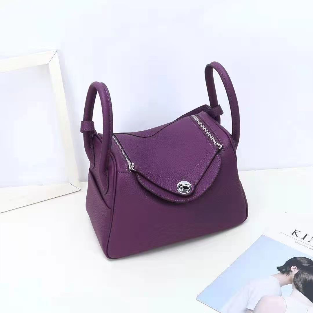 Women's Lychee Pattern Lindy Doctor Medical Box Genuine Leather Handbags