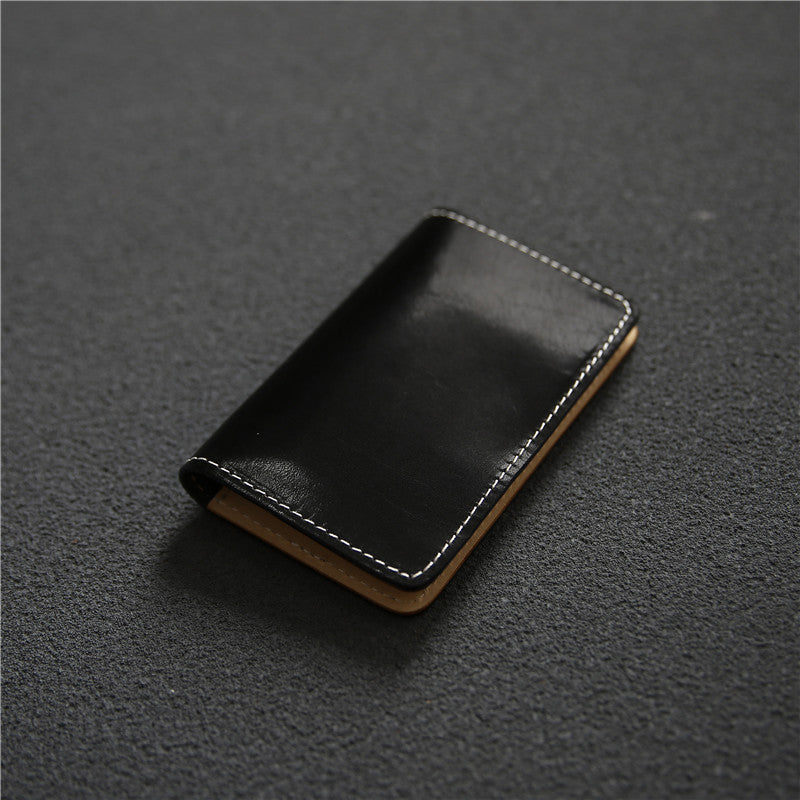 Men's Retro Short Handmade First Layer Cowhide Leather Bank Card Holder