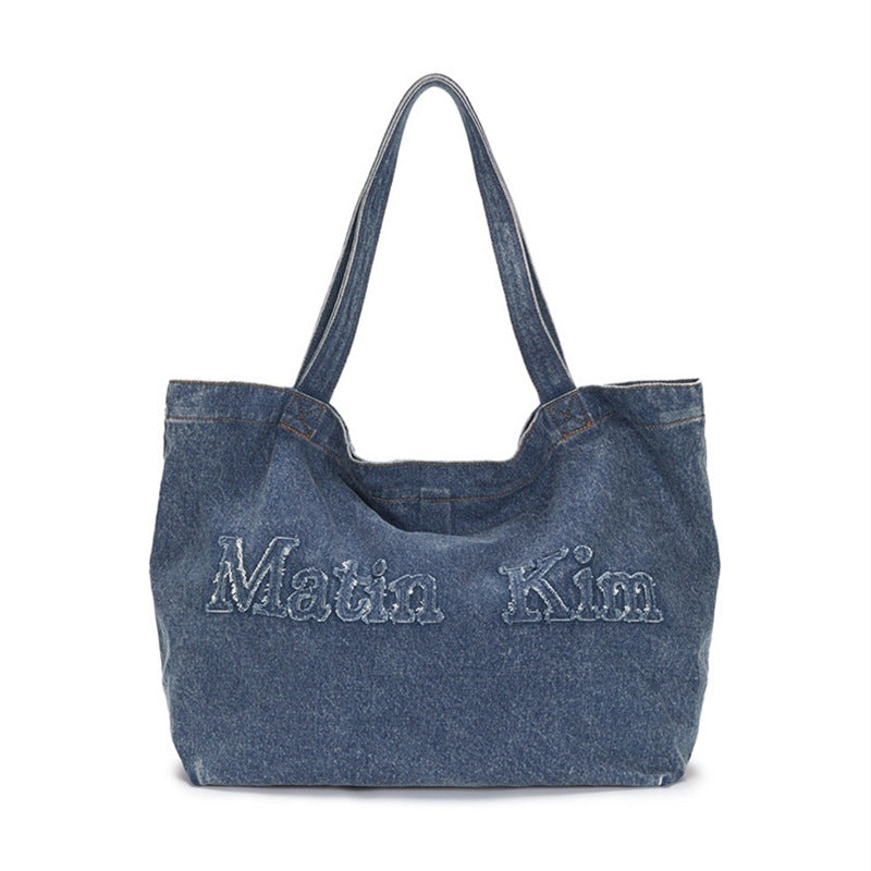 Women's Vintage Embroidery Denim On One Hand Tote Bags
