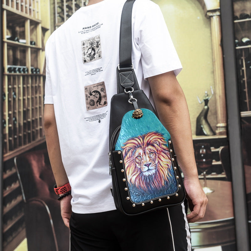 Men's Leatherworker Slanted Leather Large Capacity Fashion Minority Men's Chest Bags