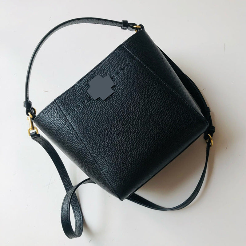 Women's Size Detachable Strap Milled Cowhide Portable Bucket Bags