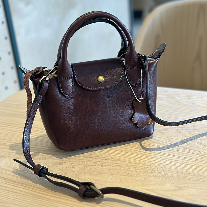 Women's Vegetable Tanning Leather Portable Dumpling Mini Bags