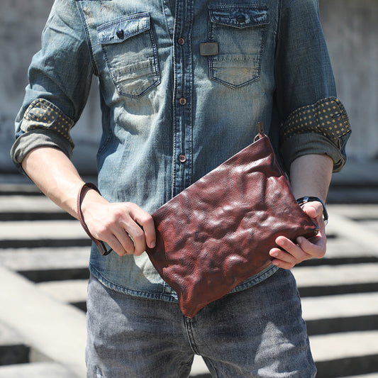 Vintage Leather Pleated First Layer Cowhide Men's Shoulder Bags