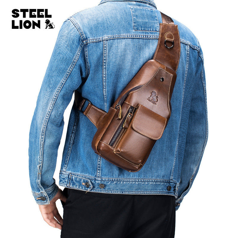 Men's Genuine Leather Retro One First Layer Men's Chest Bags