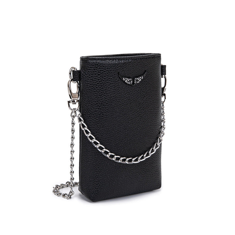Mobile Classic Wings Rhinestone Texture Lychee Crossbody Bags