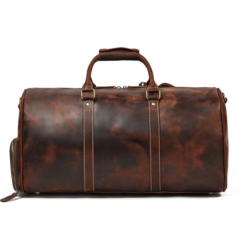 Men's Retro Crazy Horse Leather Large Capacity Strap Shoe Travel Bags