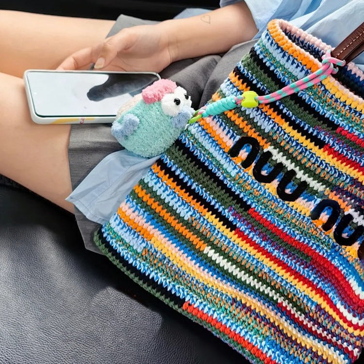 Colorful Stripes Woven Pouch Commuter Design Handbags