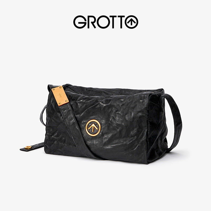 Black Stone Leather Large Capacity One Soft Shoulder Bags