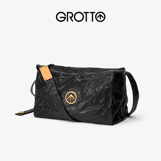 Black Stone Leather Large Capacity One Soft Shoulder Bags