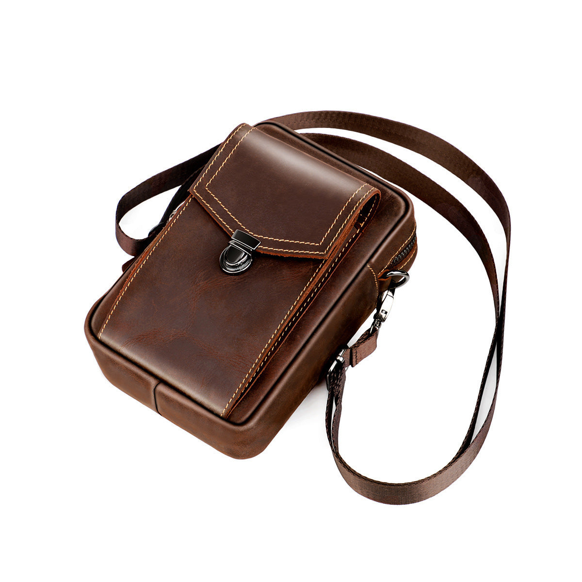 Men's Retro Cowhide Crazy Horse Leather Mobile Men's Messenger Bags