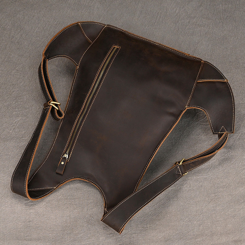 Men's Leather Crazy Waistcoat Personality Cool Bicycle Backpacks