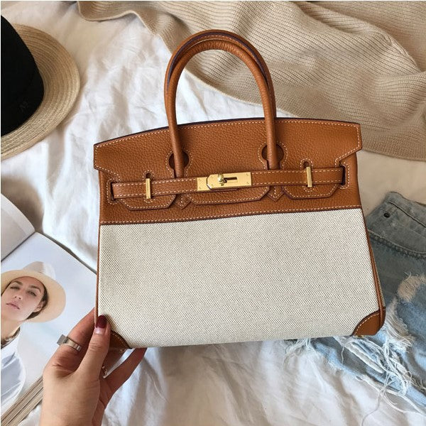 Women's Summer Prepuce With Canvas Contrast Color Handbags