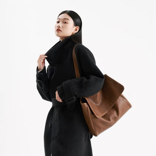 Women's Vegetable Tanned Leather Cowhide Flip Retro Crossbody Bags