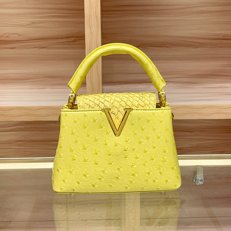 Women's High-grade Genuine Leather Ostrich Grain Fashion Crossbody Bags