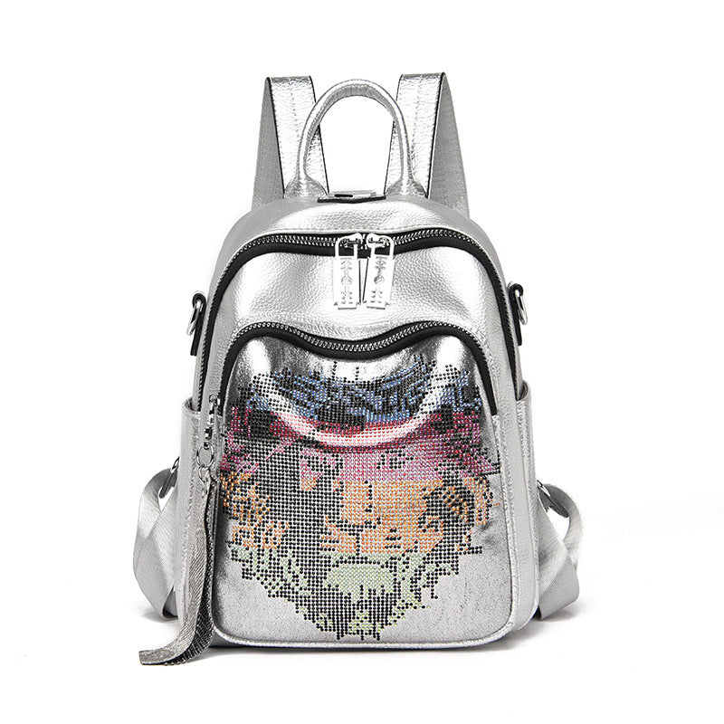 Women's Fashion Korean Style Diamond Letters Soft Backpacks