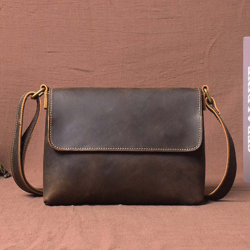 Men's Retro Simple Leather Crazy Horse Large Men's Shoulder Bags