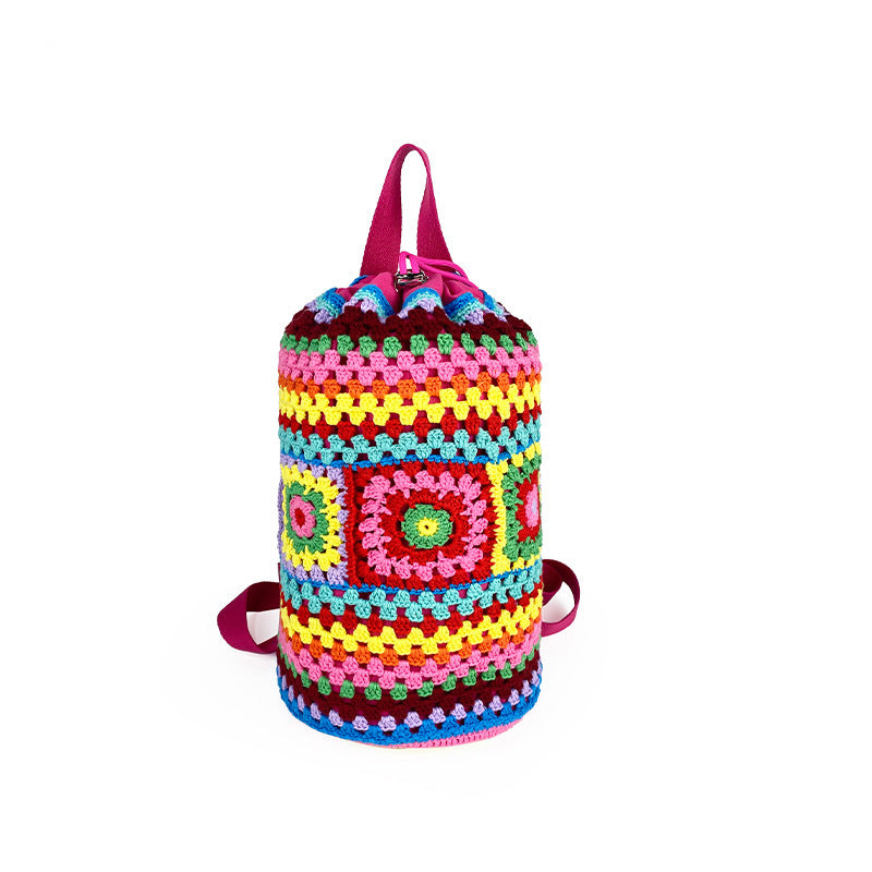Fashion Drawstring Contrast Color Grandma Woven Crossbody Bags