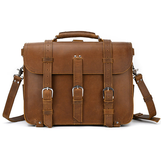 Men's Vintage Crazy Horse Leather Hand-held Oversized Travel Bags
