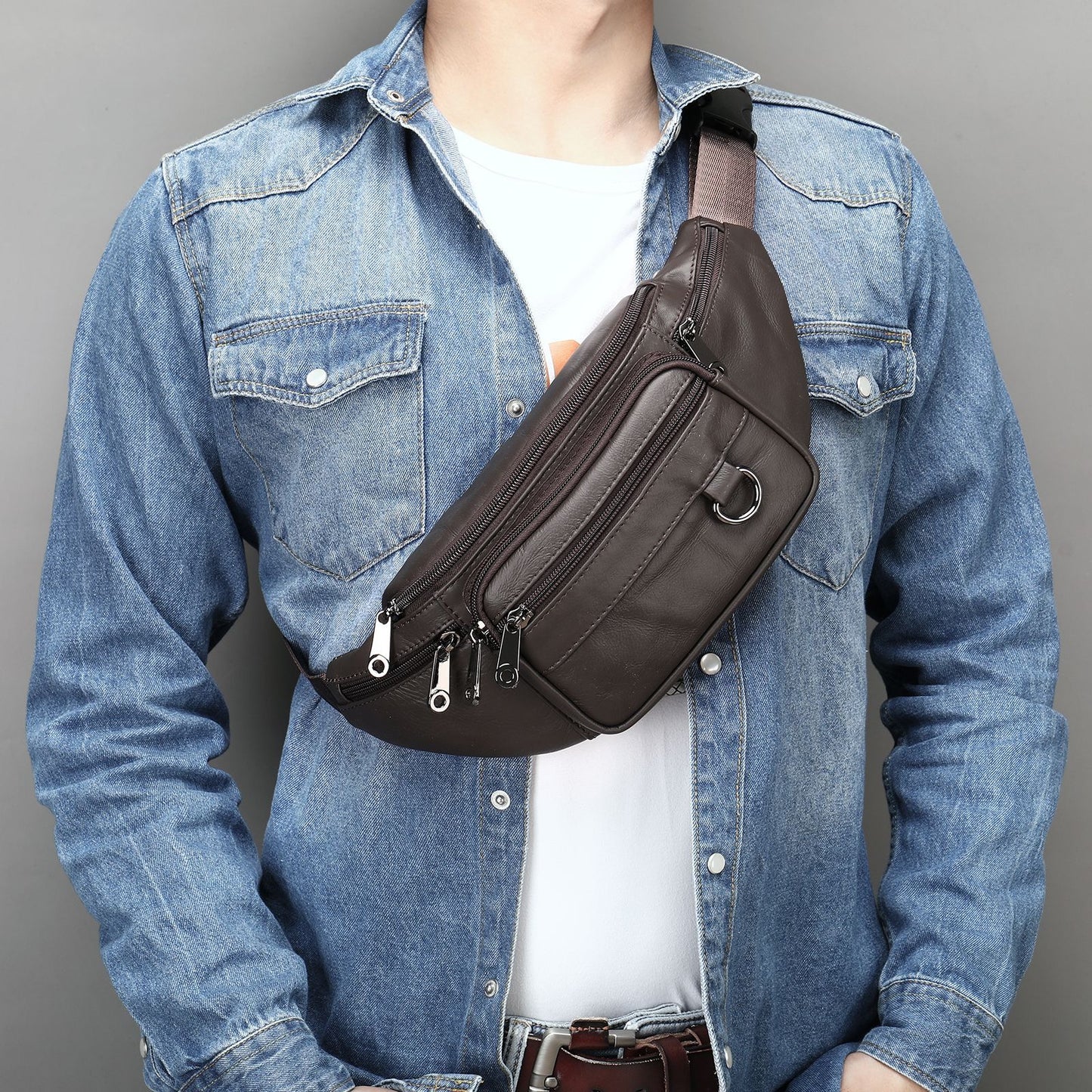 Men's Genuine Leather Mobile High Sense First Men's Waist Packs