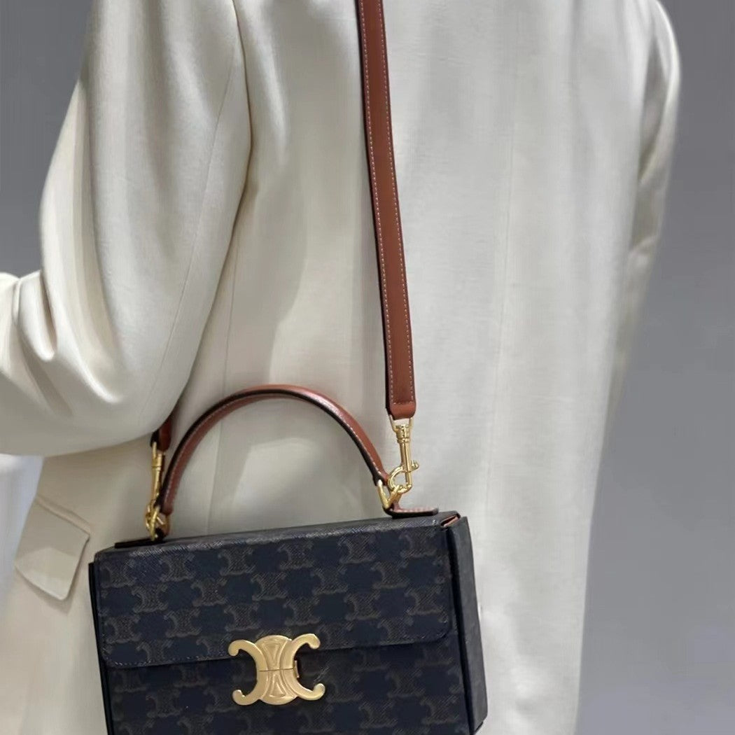 Women's Box Design Portable Retro Presbyopic Genuine Handbags