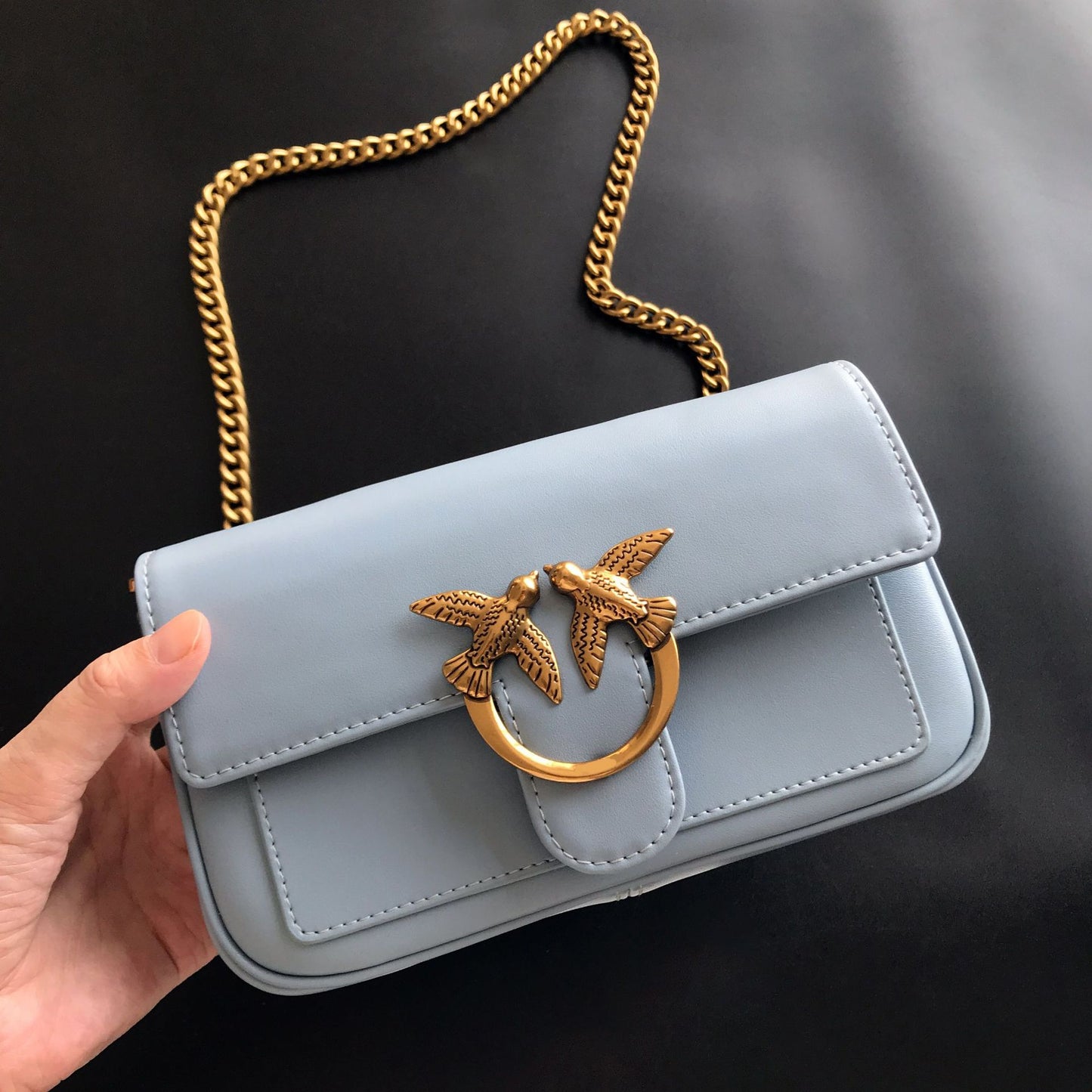 Women's High Quality Leather Rivets Chain Swallow Small Square Bags