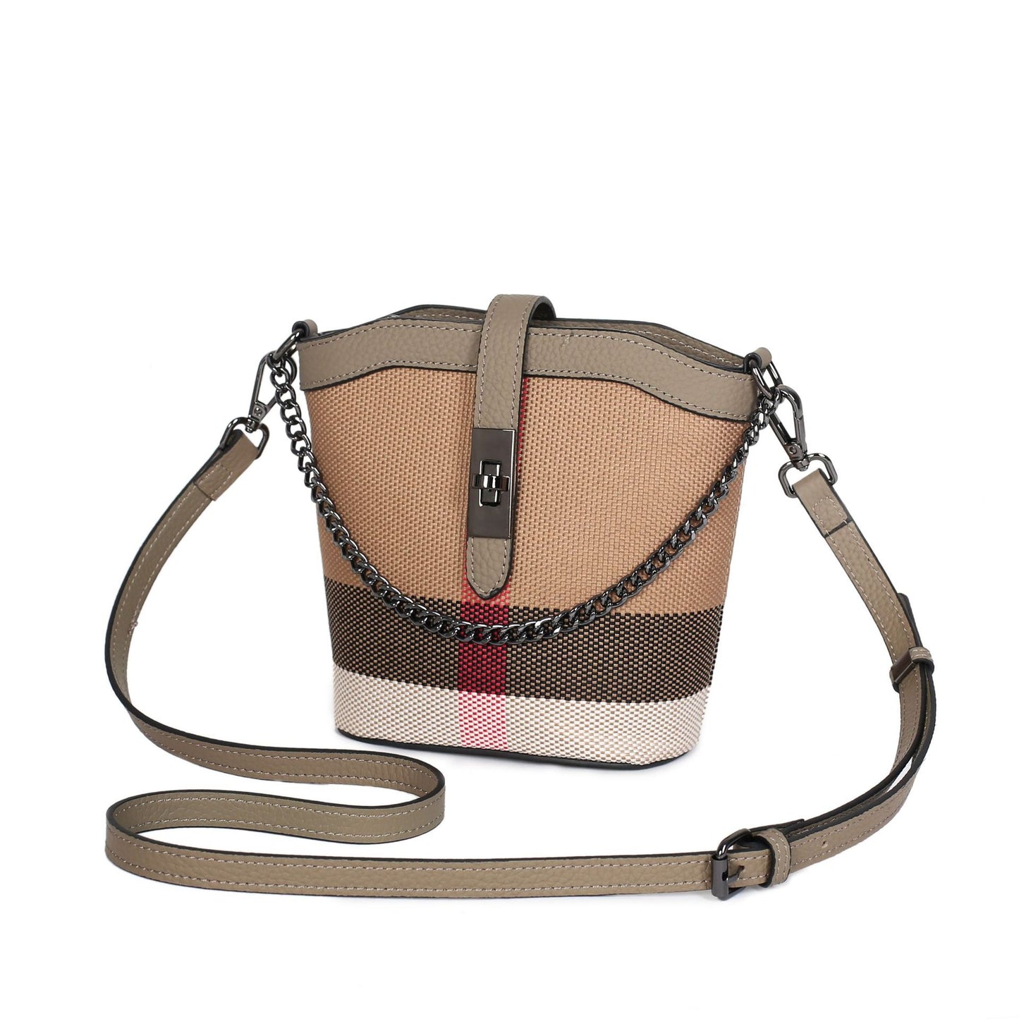 Women's Fashion Leather Trendy Cowhide Mini Plaid Bucket Bags