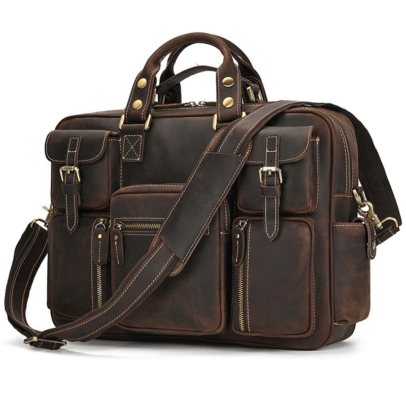 Men's Retro Crazy Horse Leather Large Capacity Men's Briefcases