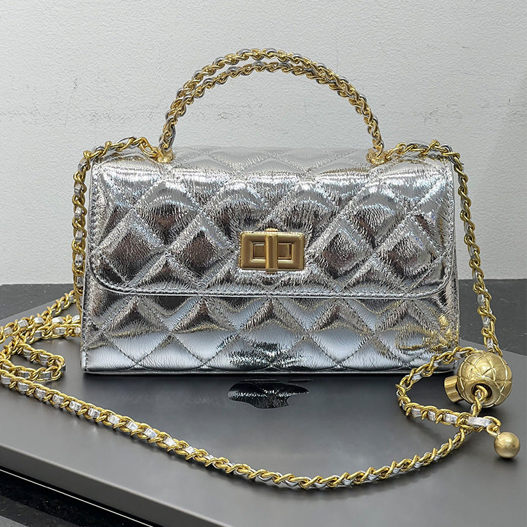 Women's Texture Metal Chain Detachable Strap Retro Shoulder Bags