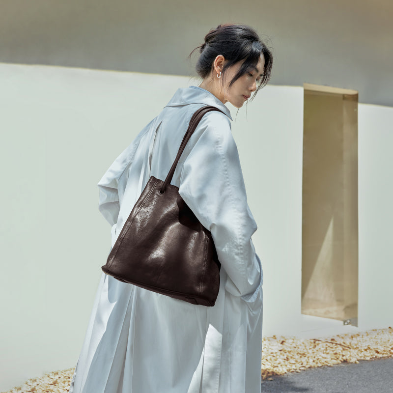 Women's Commuter Large Capacity Totes Genuine Leather Bucket Bags