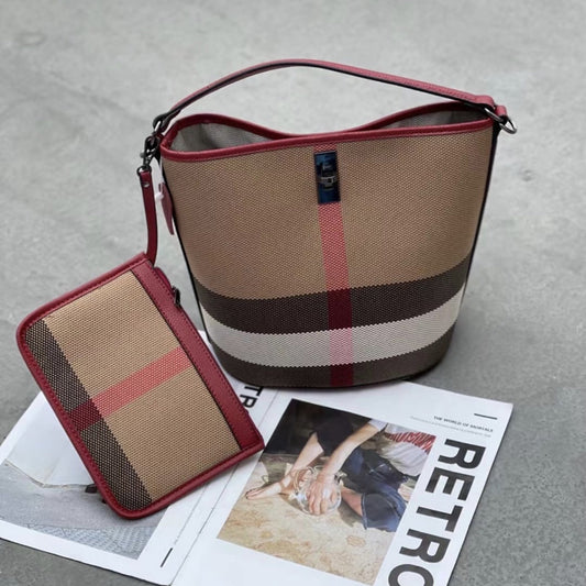 Women's High-grade Genuine Leather Fashionable Plaid Handbags