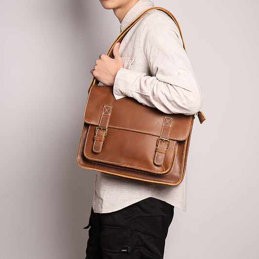 Women's & Men's & Source Leather British Retro Cowhide Men's Shoulder Bags