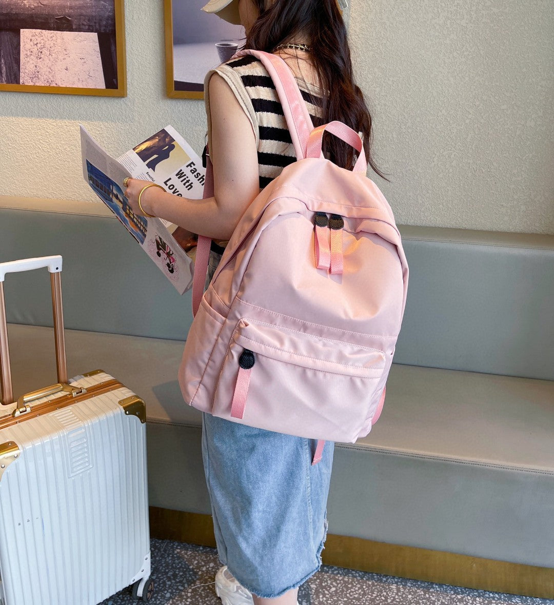 Female Junior High College Solid Color Minimalist Style Niche Middle School Students' Schoolbags