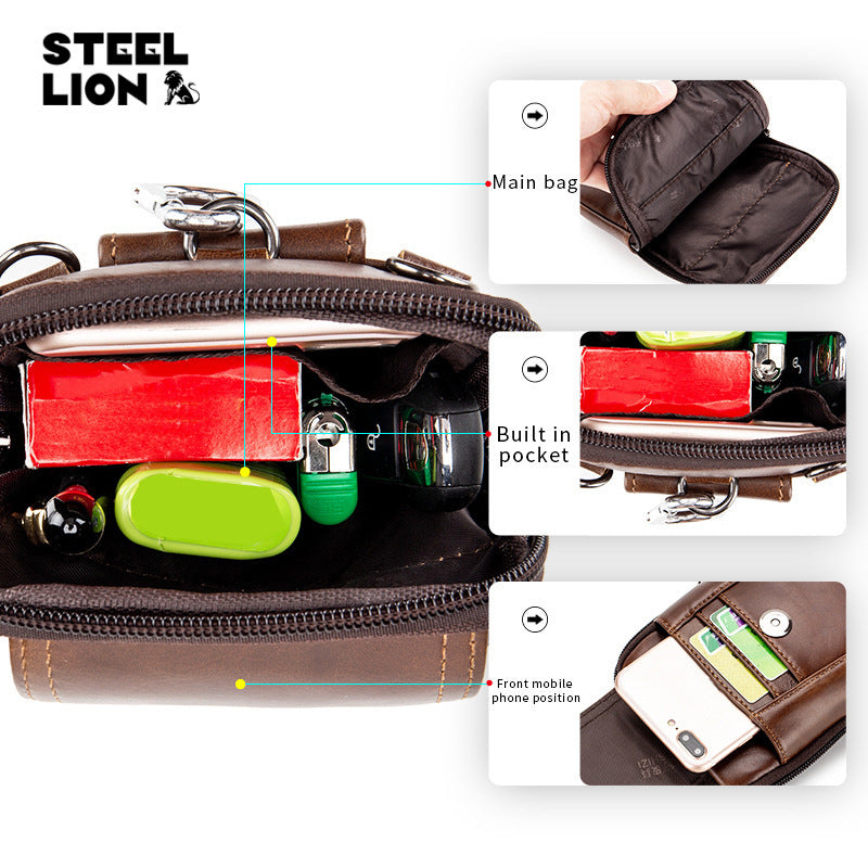 Men's Old Lion Leather Cowhide First Layer Men's Waist Packs