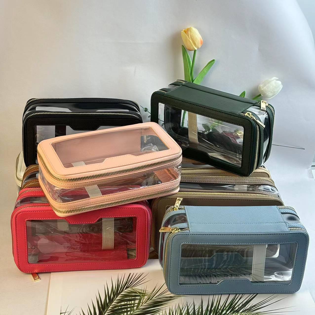 Transparent Simple Portable Waterproof Wash Double Cosmetic Bags