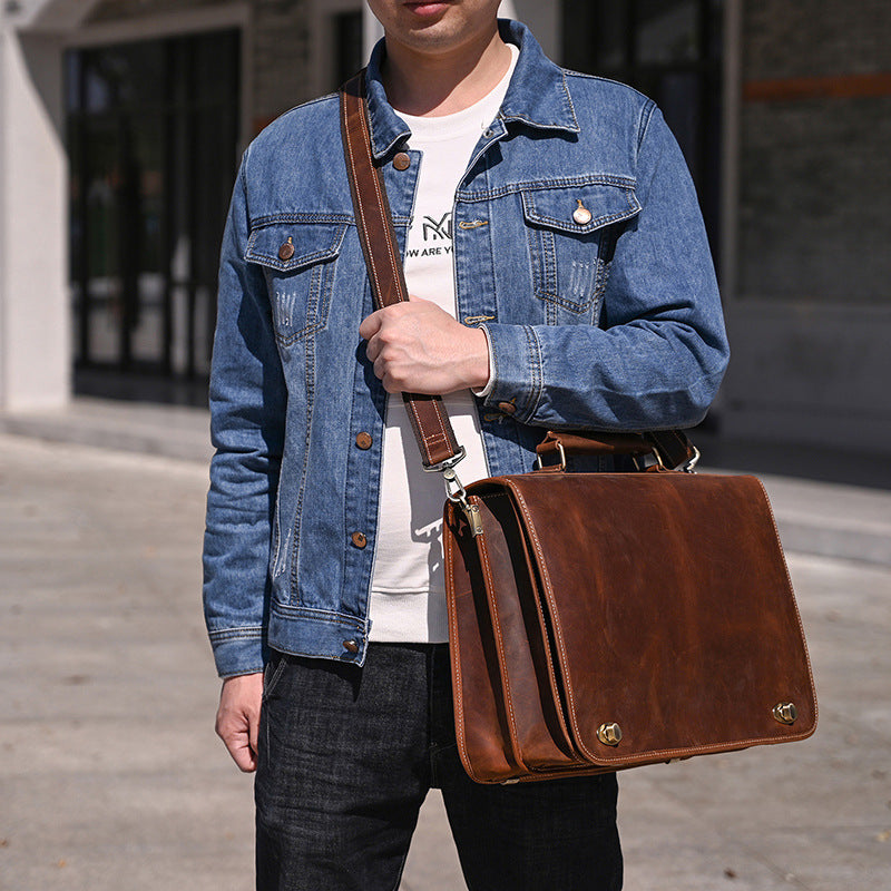 Men's Leather Business Crazy Horse Portable Cowhide Men's Briefcases