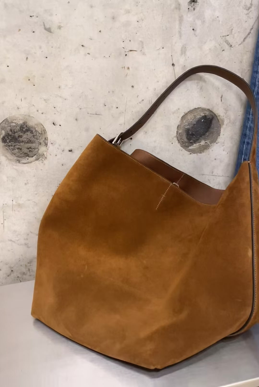 Women's Vintage Suede Matte Cowhide Genuine Leather Tote Bags